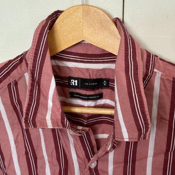 Le 31 (Simons) Vertical stripe camp shirt, Pink - Picture 3 of 3